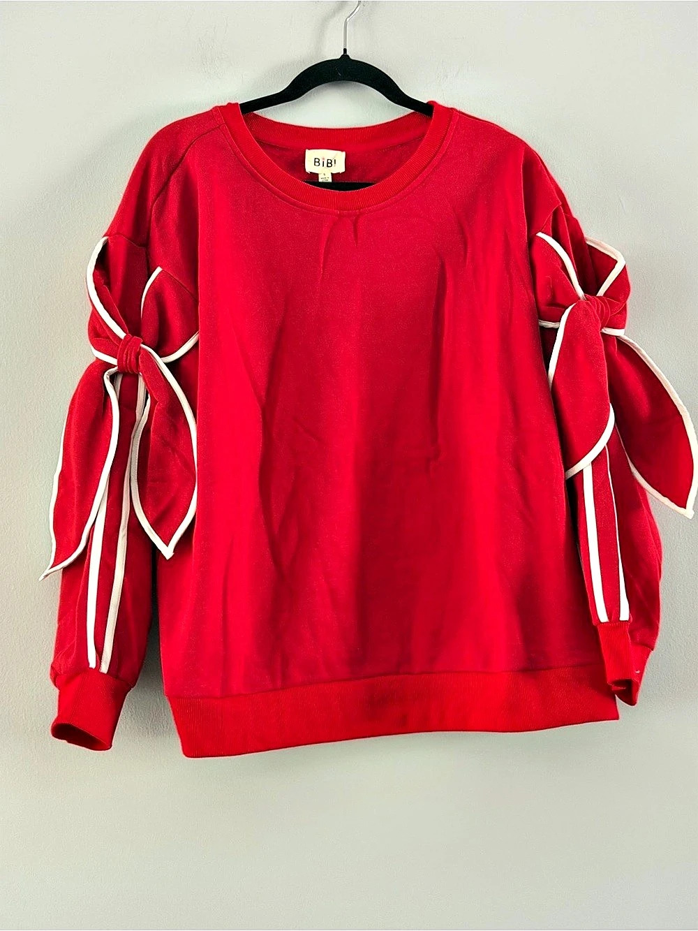 BiBi Bow Detail Sleeves Fleece Sweatshirt Red